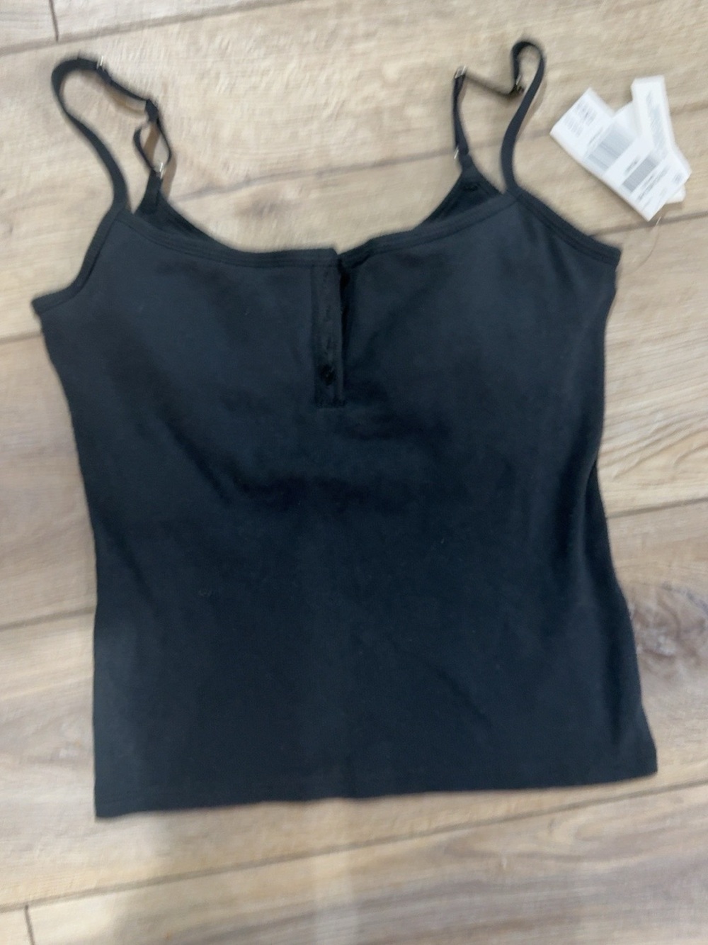 Abercrombie & Fitch Black Ribbed Henley Cami with Adjustable Straps